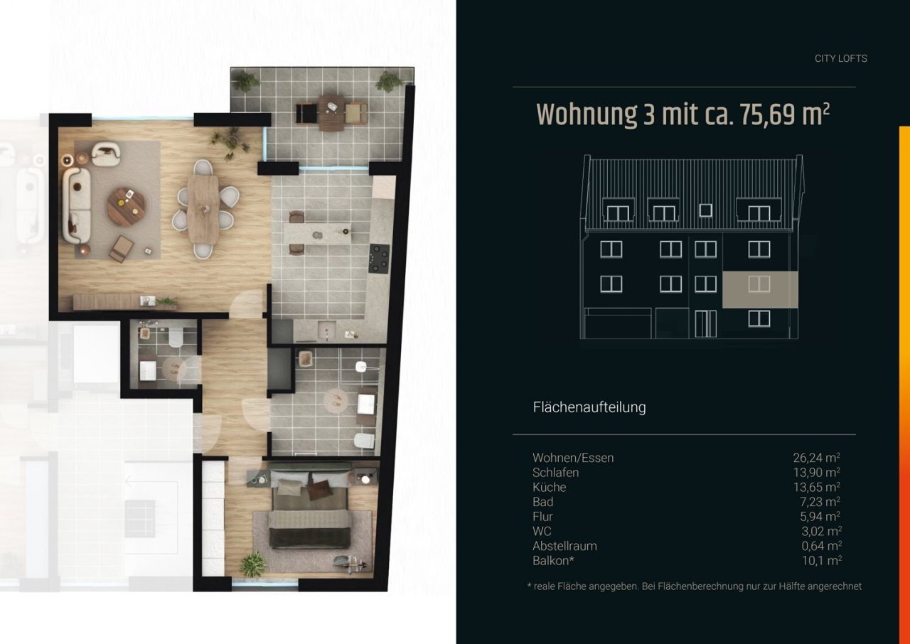 Grundriss Wohnung 1 OG rechts